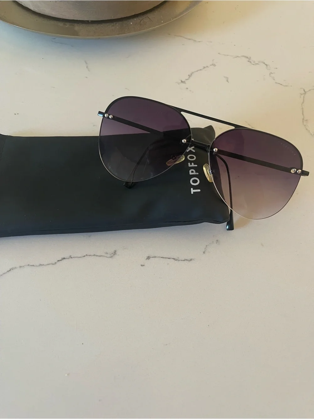 Topfoxx Black Frame Purple Gradient Lens Women's Aviator Sunglasses